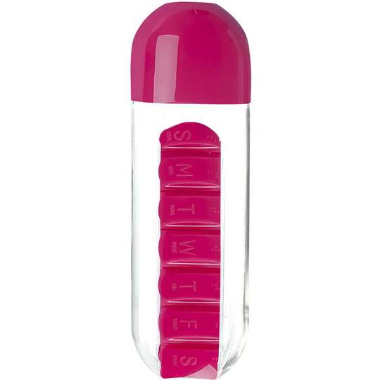 Lifcausal - 600ml Portable Water Bottle with Pill Organizer Medication Reminder Portable Travel Container for Vitamins Fish Oil Compartments,Purple