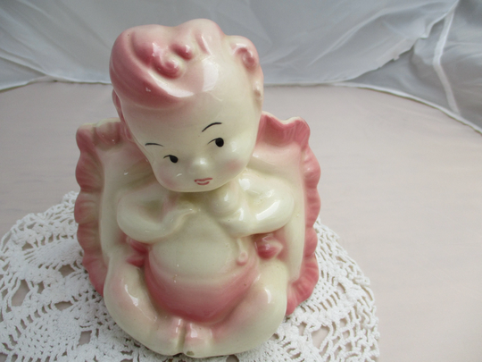 Vintage Hull Pottery Pink Cherub Planter