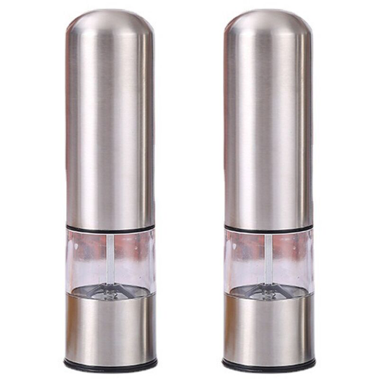 Salt and Pepper Mills Set Stainless Steel with Adjustable Ceramic Grinder 2 pieces 2pcs round head