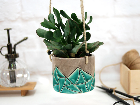Small Succulent Hanging Planter | Modern Ceramic Indoor Handmade Plant Pot Moder Decor New Home Gift