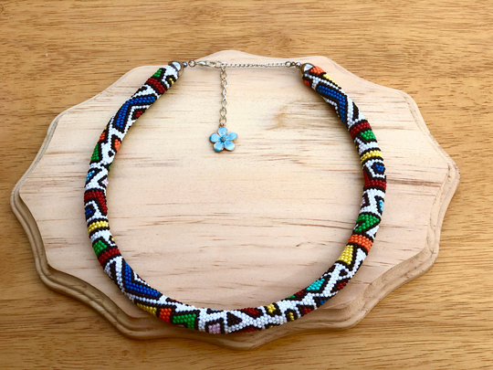 Bead Crochet Necklace, Seed Handmade Fashion, Native Design, Ethnic Beadwork Beadwork, Vibrant Colors