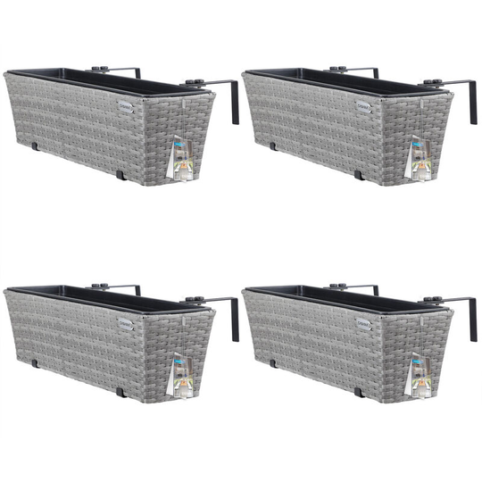 Set of 4 Flower Boxes Mountable Indoor Outdoor Railing Balcony Planter Box 11 Litres Black Brown Cream Grey Grey - Casaria