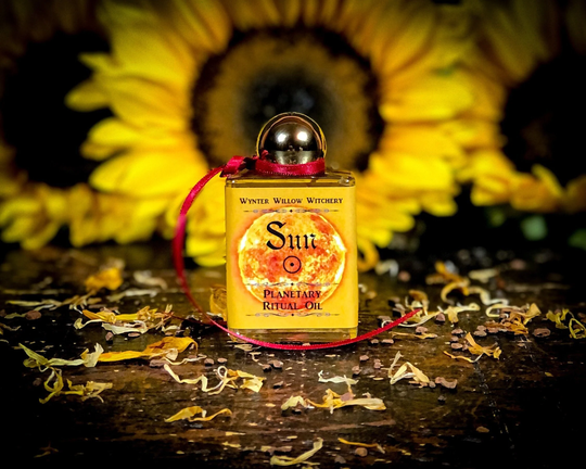 Sun Planetary Ritual Oil Imbued With Sacred Gems, Herbs & Flowers Of The Sun, Magick