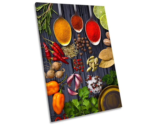 Spices Herbs Kitchen Framed Canvas Wall Art Portrait Print