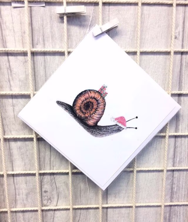 Handmade Snail Christmas /Seasonal Card - Blank Inside
