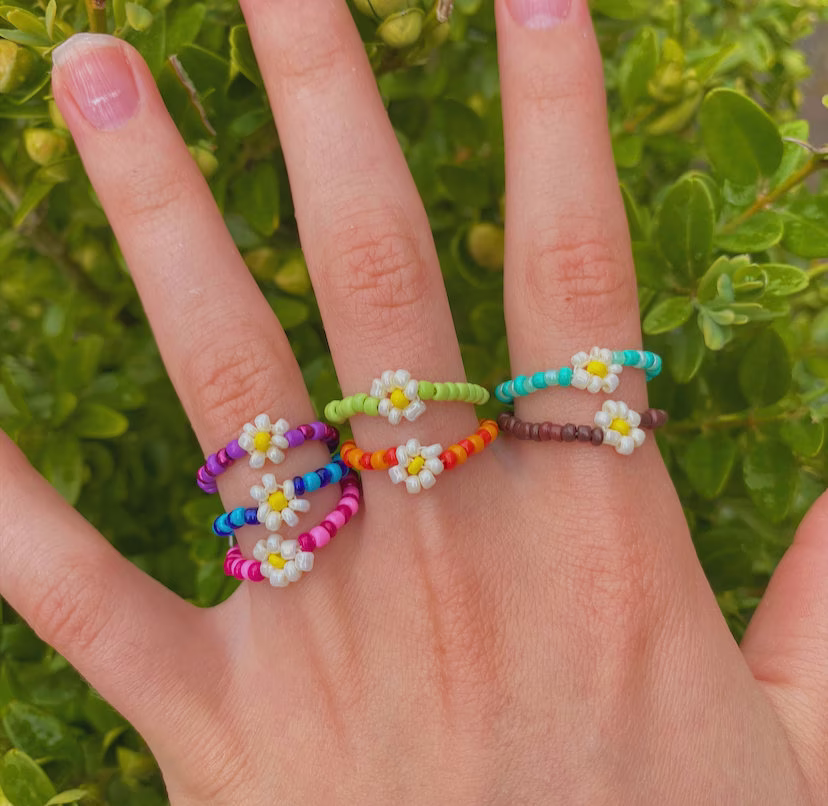 Glass Seed Bead Flower Ring | Trendy