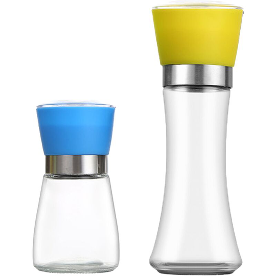 Stainless Steel Salt and Pepper Grinder,Adjustable Stainless Steel and Glass Salt & Pepper Mill Set of 4 Short blue + high yellow