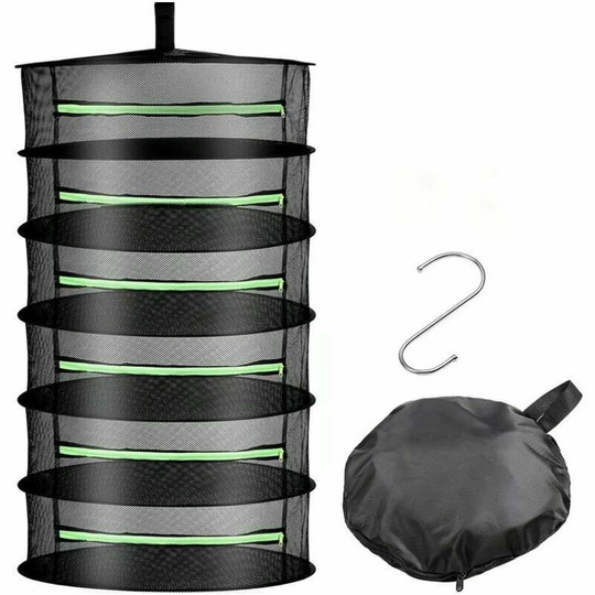 Echoo - Foldable Hanging Drying Net 6 Layers Drying Basket Large Drying Rack Storage Net Tent Grass Bud Plant Dryer for Hydroponics, Hook and