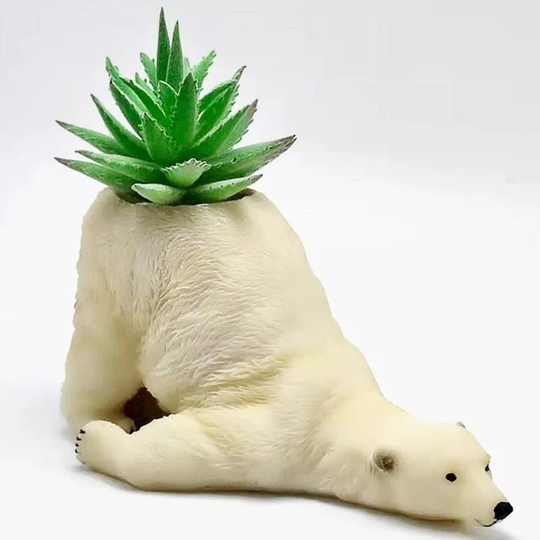 3D Lazy Polar Bear Silicone Mold For Flower Pot, Polymer Clay, Resin, Cement By Msdiysupplies