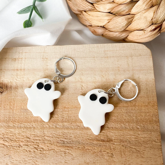 Ghost Huggie Earrings | Polymer Clay Seasonal Halloween Huggy Earring Accessories