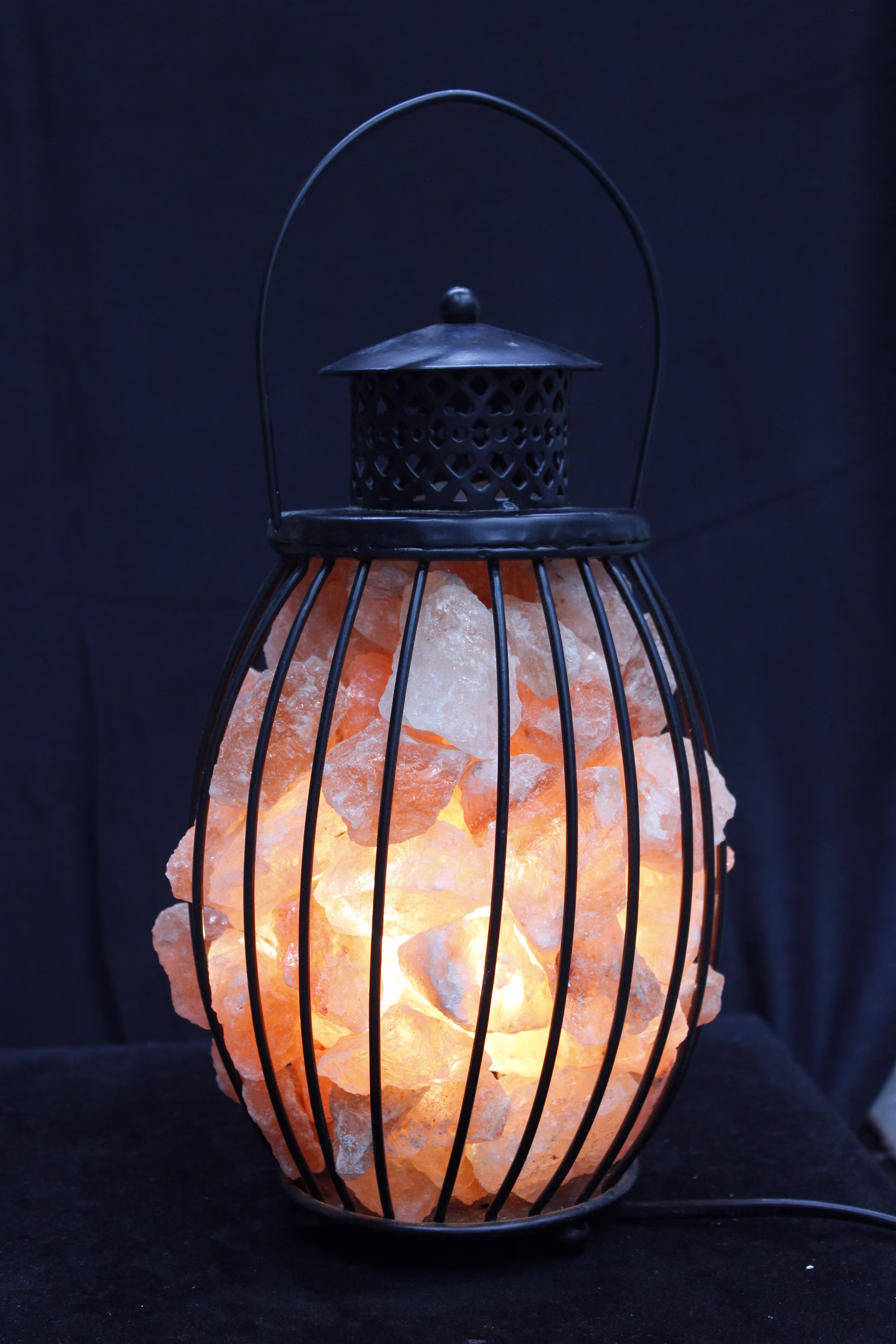 Natural Himalayan Salt Lamp, Crystal Lamp Basket, | Iron Basket Home Décor, Décor