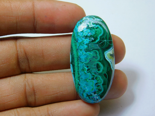 Rare Combination Of Chrysocolla Malachite Cabochon Top Quality Gemstone Hand Polish Loose Stone 67 Ct 43 X 21 Mm #1067