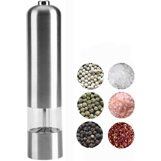 Sun Flowergb - Electric Pepper Mill, Stainless Steel Salt Mill, Automatic Spice Grinder, Brushed Stainless Steel Electric Grinders Adjustable