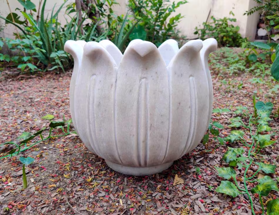 25 cm Deep Jumbo Size Marble Planter , Stone Bowl Vintage Pot Antique Home Decor