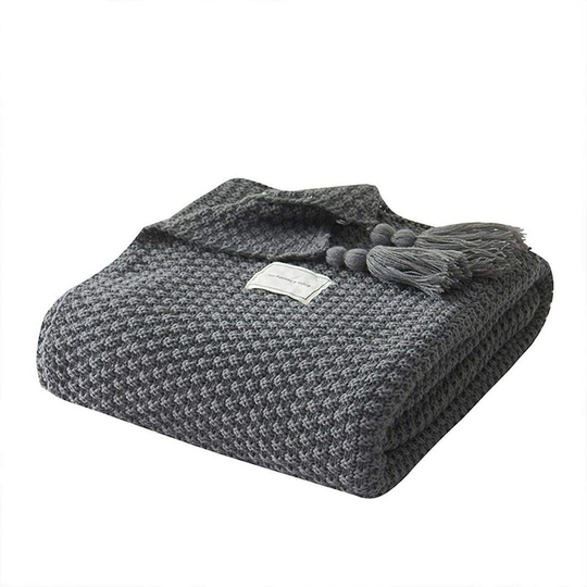 Bearsu - Knit Blanket Throws Sofa Bedspread Table Mat Soft Warm Nordic Bed Throws with Fringe Handmade for Beach Picnic All Seasons (Gray, 70 x 100