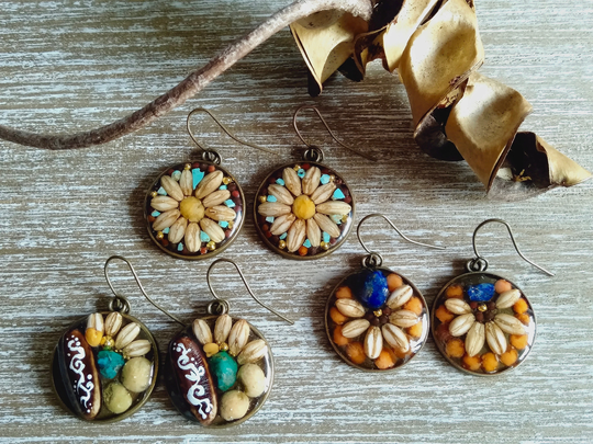 Seed Earrings With Gemstone, Turquoise, Lapis Lazuli, Chrysocolla, Australian Handmade, Darwin Local, Hand-Picked Materials, Nature Lovers