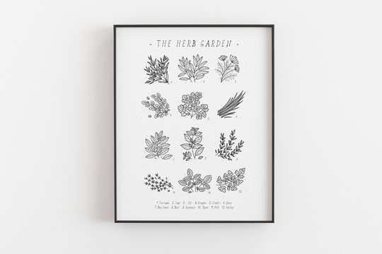 Kitchen Herbs Print - Culinary Poster, Basil, Oregano, Rosemary, Wall Art, Food Digital Download Or Giclée