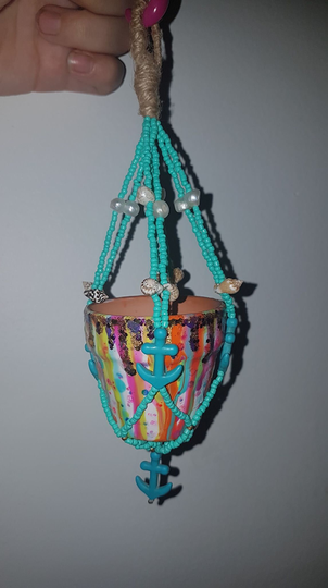 Beaded Hanger/Hand Painted Pot