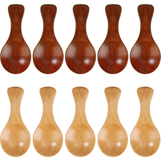 Sun Flowergb - Small Handmade Wooden Salt Spoons with Short Handle - for Honey, Coffee, Cooking, Tea, Sugar, Salt, Jam, Mustard, Ice Cream (Pack of
