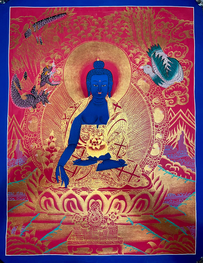 Genuine Handpainted Master Piece Tibetan Medicine Buddha Thangka Thanka Painting Buddhism Meditation Buddhist Karma Kagyu