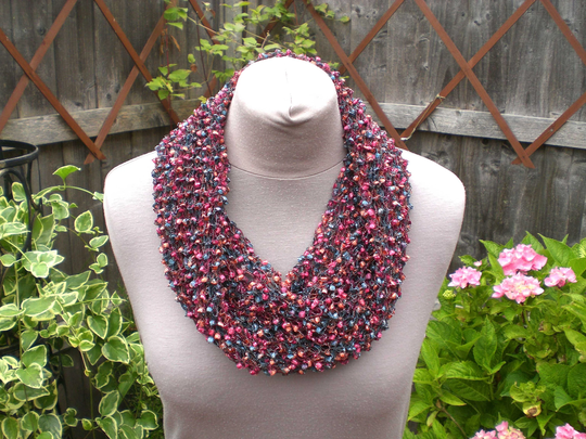 Pink, Blue & Orange Summer Infinity Scarf, Women's All Seasons Knitted Ladder Yarn Cowl Or Neck Warmer