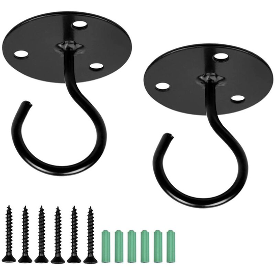 2 Pcs Ceiling Hooks for Hanging Plants Basket Wind Chimes, Fixing Accessories with Screws, Iron Art Wall Hook for Bedroom Living Room Balcony (Black)