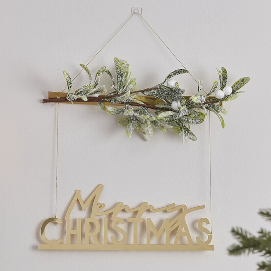 Merry Christmas Mistletoe Sign, Wreath, Hanging Decor, Door Holiday Season Decor