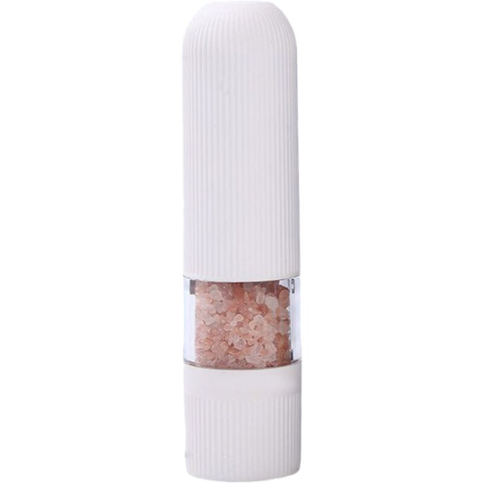 Electric Salt and Pepper Grinder Set - Battery Operated Handed Salt Pepper Mill with Bottom Cap White