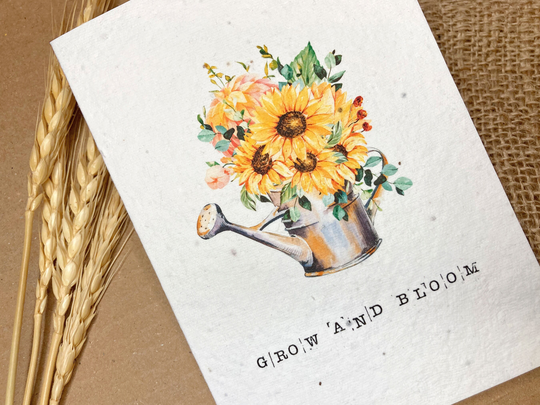 Grow & Bloom Blank Greetings Card For Graduation, Passing Test. Plant Lady Gardener Gift Plantable Seed Card. Eco-Friendly. Inspirational