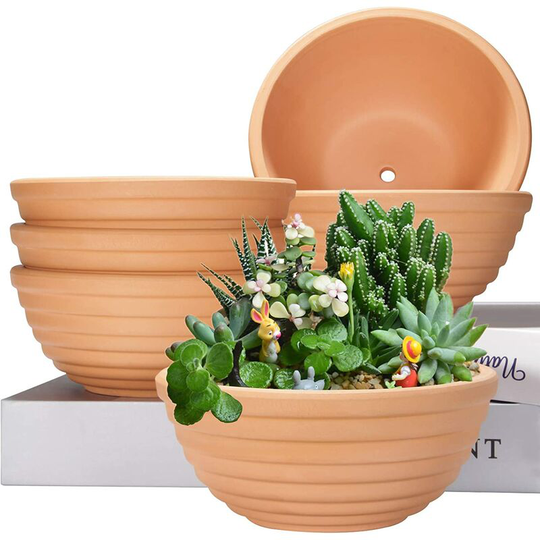 Small Terracotta Pots 6 inch, Shallow Bowls with Drainage Holes, Clay Pots for Plants, Pack of 6