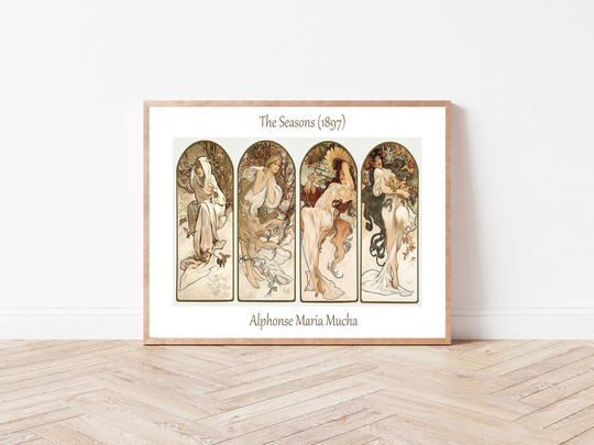 The Seasons By Alphonse Mucha, Antique Fine Art Prints, Gallery Wall Decor, Nouveau, Neutral Boho Mucha Style