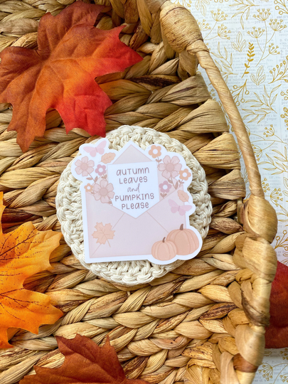 Autumn Leaves & Pumpkins Please Sticker | Fall Seasonal Pumpkin Cute Floral