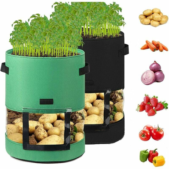 Plant Bag, 2PCS 7 Gallon Garden Planting Bags, Potato Grow Bag with Window and Handle, for Planting Potato, Carrot, Strawberries, Tomatoes, Flowers