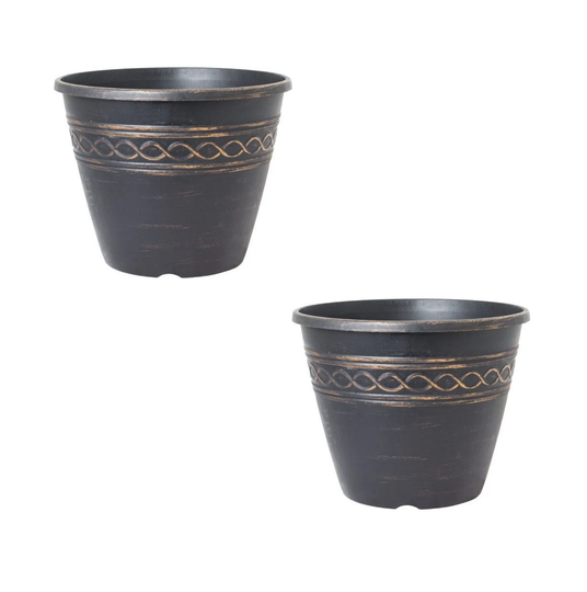 28cm Black Copper Plastic Plant Pot 8.5L Infinity Garden Planter With Holes