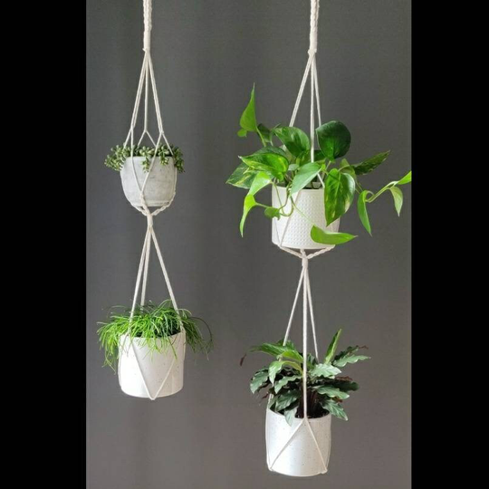 2 Tier Double Plant Hanger, Macrame Indoor Hanging Pot Planter, No Tassel Holder, Mother's Day Gift UK