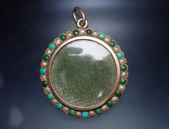 Antique 9Ct Gold Turquoise & Seed Pearl Locket By Murrle Bennett, Circa 1900