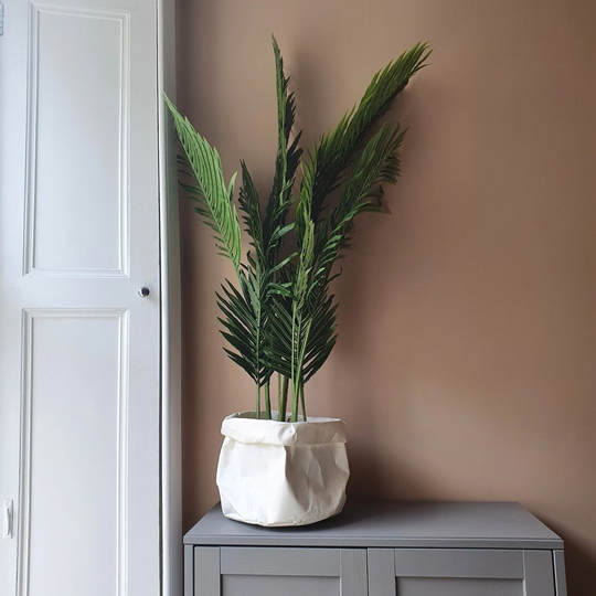 Braemar Xl 30cm White Eco-Friendly Washable Kraft Paper Indoor Plant Pot Cover Or Storage Bag | Leather Feel