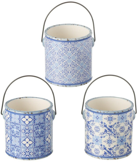 Vintage Blue Ceramic Planters With Handles/Blue Plant Pot Gift For Mum Indoor Hanging Patterned