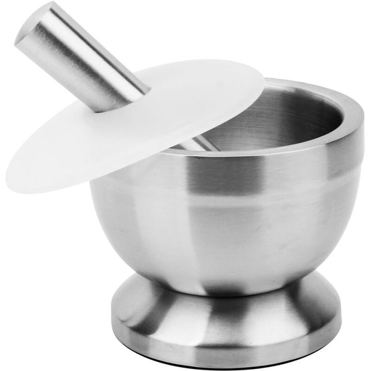 Mortar and Pestle Set, Food Grade Mortar and Pestle for Spice Herb Pills with Lid, Steel Crusher Bowl