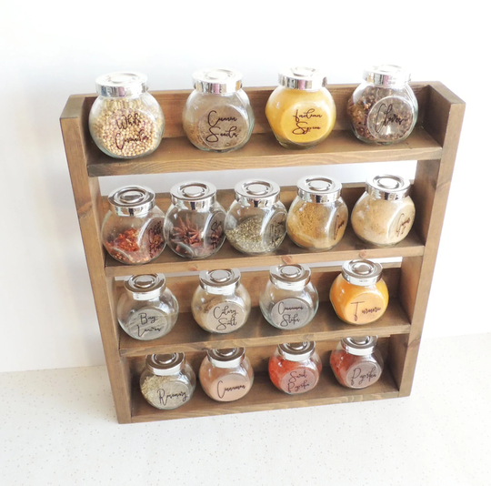 Wooden Spice Rack, Kitchen Shelves, Storage, Jar Holder, Rustic Decor, Display Herb Box, Rack