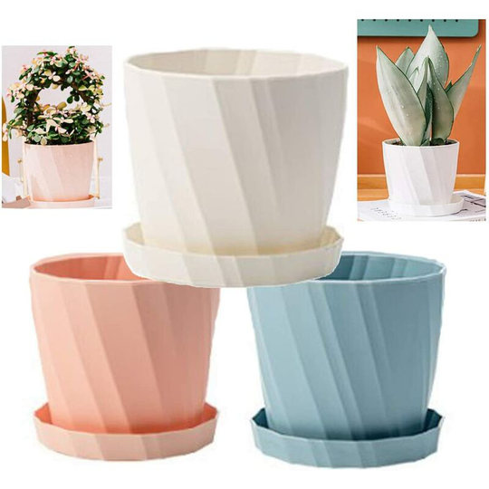 3 Pack Colorful Plastic Flower Pots, BR-Vie Plant Holder Nordic Style Garden Pots Plant Containers with Base Bracket for Succulents, Flowers, Herbs,