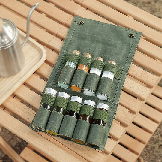 Outdoor camping seasoning bottle free storage bag 9 glass seasoning bottle canvas barbecue seasoning bottle combination.