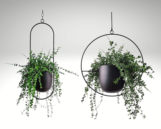 Pack Of 2 Metal Hanging Flower Basket, Iron Planter Pot, Round & Oblong Basket