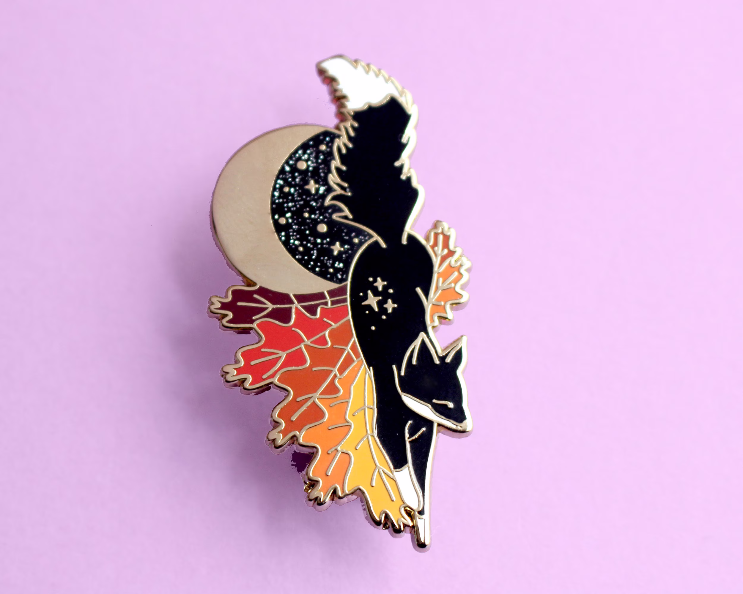 Autumn Fox Enamel Pin; Fall Season Autumn Leaves Animal Lapel Pin