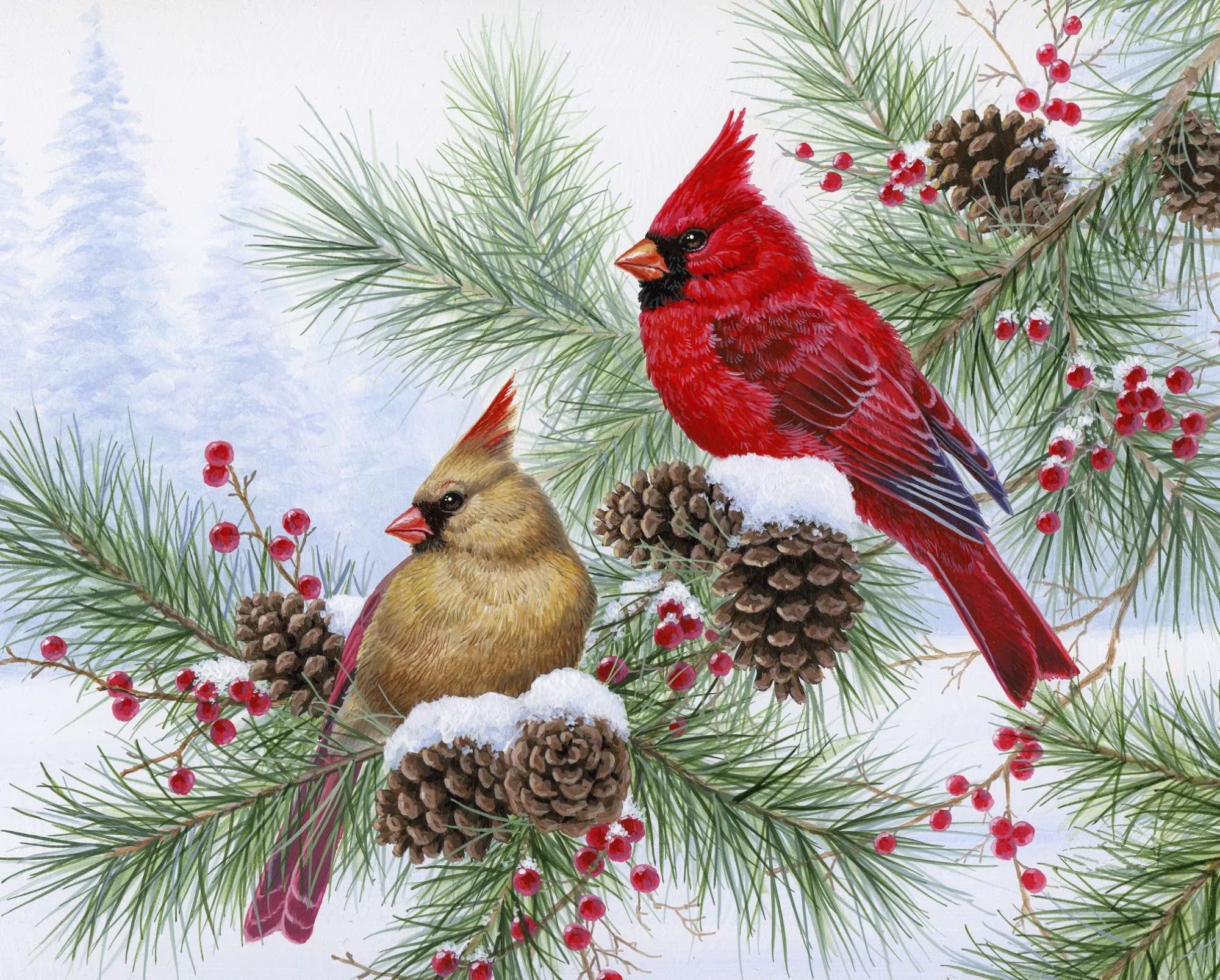 Tis The Season Cardinals 35.5In X 44In Panel David Textiles - Foust Exclusive Prints