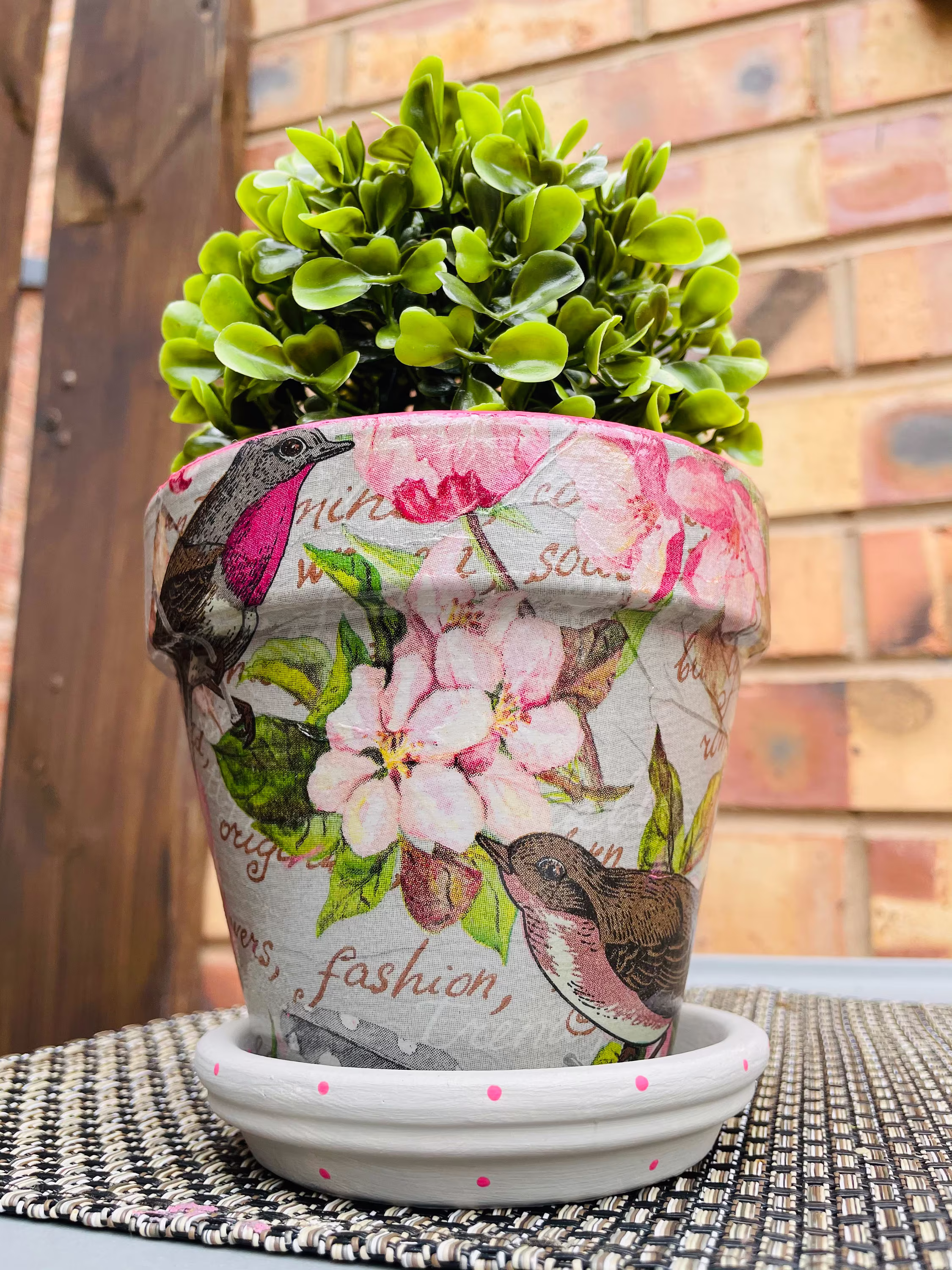 Decoupaged, Bird Plant Pots, Terracotta Indoor Planter, Garden & Home Decor, Hand Painted Pot, Gift, Christmas Gifts