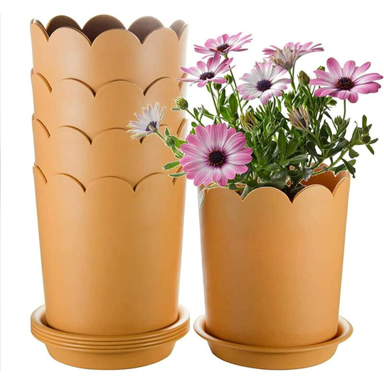 Plastic Planters Indoor, 5 Pcs Modern Decorative Gardening Flower Pot with Drainage Hole And Tray, for House Plants, Succulents, Balcony Rose Basket
