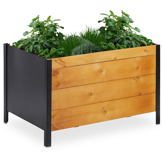 Relaxdays wooden raised planter, flower bed, 78x51x48 cm (LxWxH), herbs, fruit, vegetables, ideal for balcony & patio