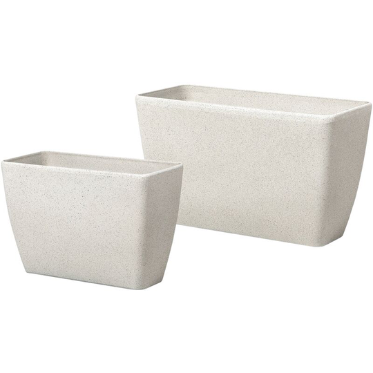 Modern Outdoor Patio Garden Flower Pot Planters Set of 2 Stone Beige Baris - Beige