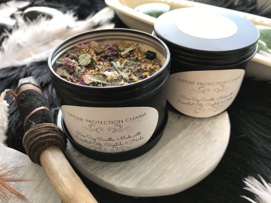Handmade Protection Intention Soy Candle With Wildcraft Herbs & Crystals